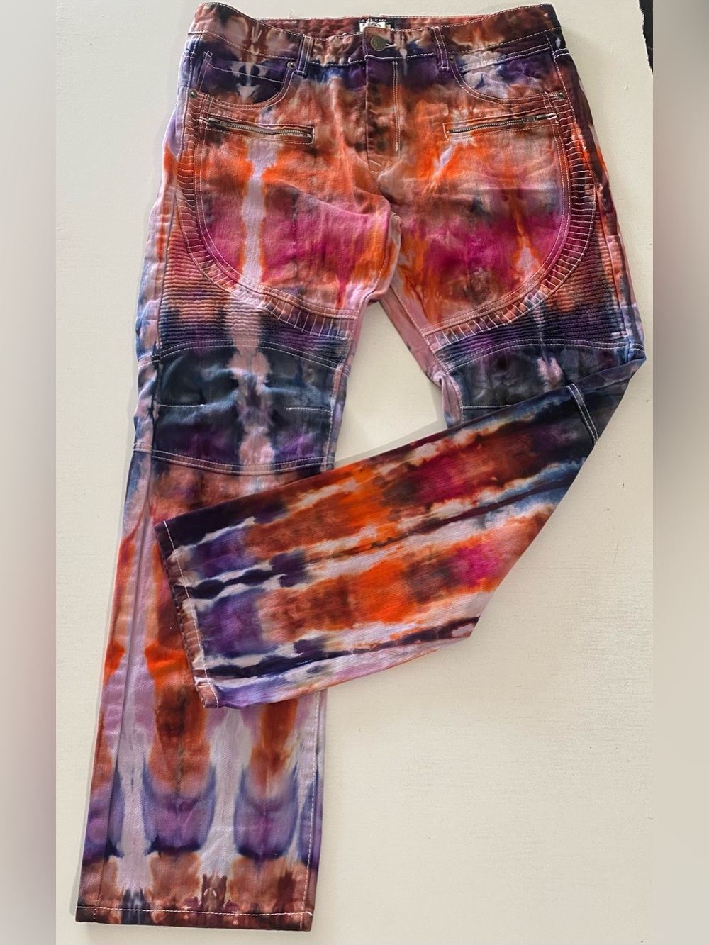 Handmade Tie-Dye Multicolor Biker Style Jeans